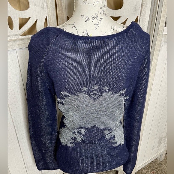 Cecilia Prado Top Blue Metallic Silver Studded Light Sweater Size XL Anthro - Picture 3 of 4
